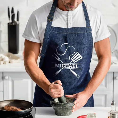 Miniatura 5 de Delantal personalizado para hombres y mujeres Delantal de chef de mezclilla personalizado con bolsillos Regalos de cocina personalizados