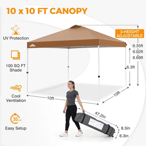 Miniatura 286 de EAGLE PEAK Tienda de campaña desplegable con bolsa de transporte con ruedas, 8 estacas, 4 cuerdas, 4 bolsas de peso, toldo de tienda de campaña