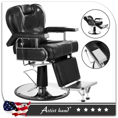 Miniatura 3 de Artist hand Silla de peluquería reclinable resistente con reposacabezas y reposapiés, silla giratoria de 360 grados, equipo de belleza para Negro