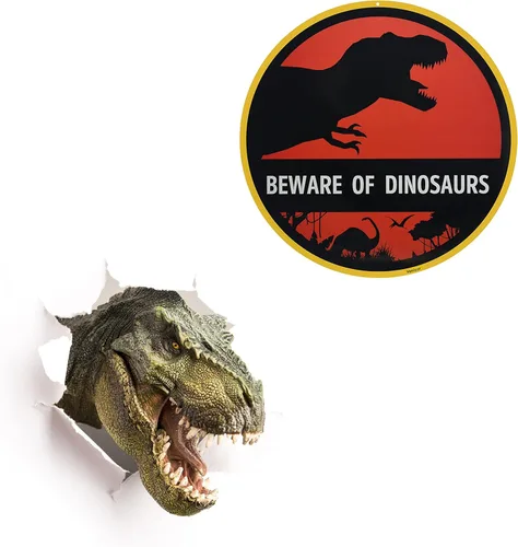 Miniatura 3 de Venicor Letrero con texto en inglés «Beware of Dinosaurios» – 12 x 12 pulgadas – Aluminio – Decoración de habitación de dinosaurio para niños – T