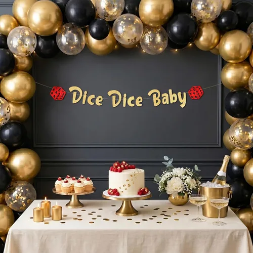 Cartel con purpurina con diseño de dados preencordados para bebé, decoración de despedida de soltera para ella, suministros de fiesta, recuerdos y