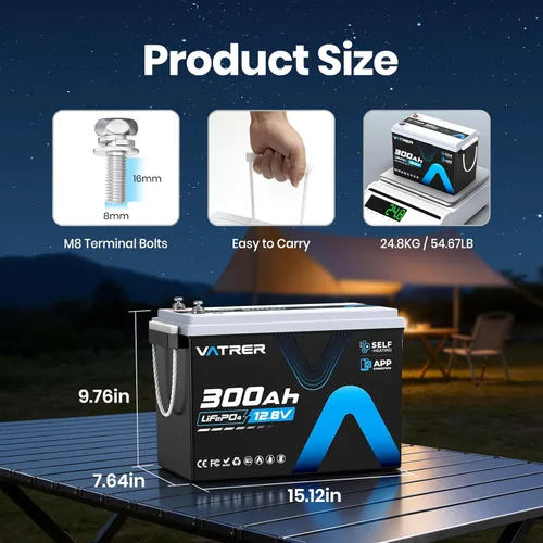 Miniatura 2 de Batería de litio LiFePO4 autocalentable de 12.8 V 300 Ah con monitoreo de aplicación, BMS integrado de 200 A, batería de energía recargable de 3840