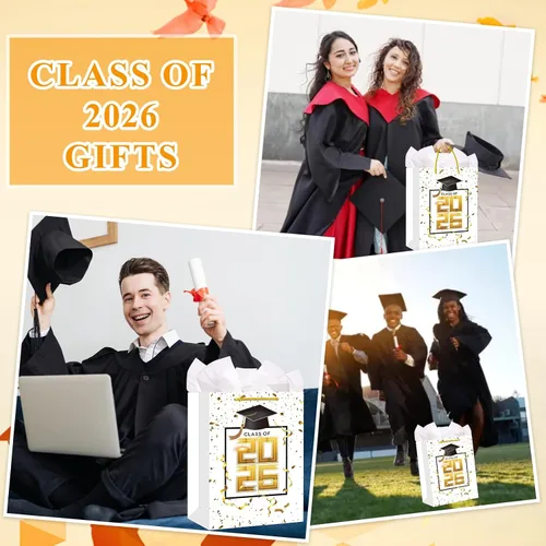 Miniatura 5 de FLYAB Class of 2026 - Bolsas de regalo de graduación – Bolsa grande de felicitación de 13 pulgadas con asa de papel de seda para graduados