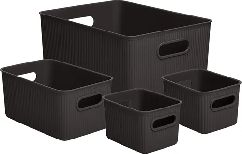 Miniatura 28 de Superio Ribbed Collection – Cesta decorativa de plástico abierta para el hogar, color azul (juego de 4) 1 grande, 1 mediano, 2 pequeñas – cajas