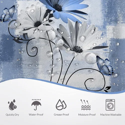 Miniatura 7 de Cortina de ducha rústica de granja con margaritas azules, flores florales de mariposa, primavera, pintura al óleo, cortinas de baño, tela