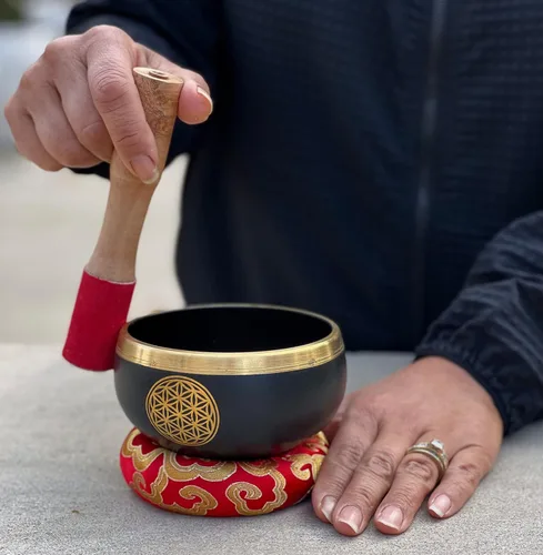 Miniatura 6 de Juego de cojines tibetanos con diseño de flor de la vida, para meditación, yoga, curación espiritual y atención plena, tamaño mediano (negro)