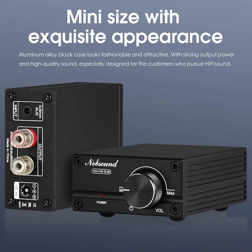 Miniatura 3 de Nobsound Mini amplificador de subwoofer de 100 W con paquete de fuente de alimentación DC 19V 4.74A, amplificador digital con adaptador