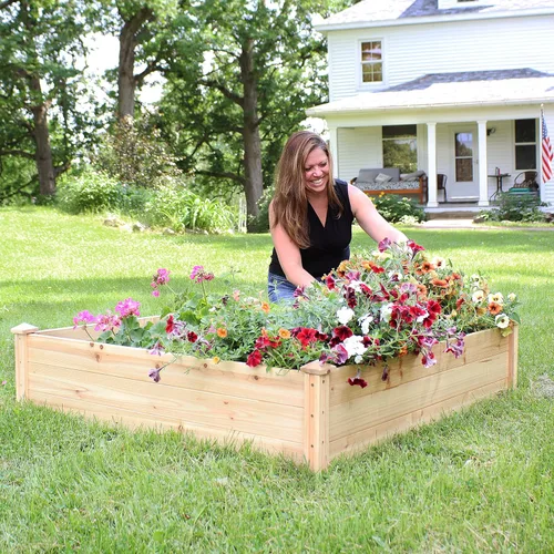 Miniatura 7 de Sunnydaze Cama de jardín cuadrada de madera elevada – Maceta elevada al aire libre para jardinería de flores, verduras y hierbas – 4 x 4 pies