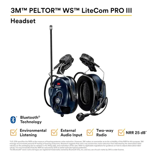 Miniatura 2 de 3M PELTOR WS LiteCom PRO III - Auriculares, casco duro adjunto, durabilidad de grado profesional, radio de comunicación bidireccional inalámbrica