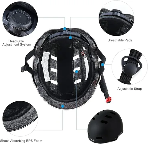 Miniatura 4 de Casco de bicicleta en 3 tallas para adolescentes, niños, jóvenes, adultos, Bavilk Casco de monopatín ajustable multideporte para bicicleta, Negro