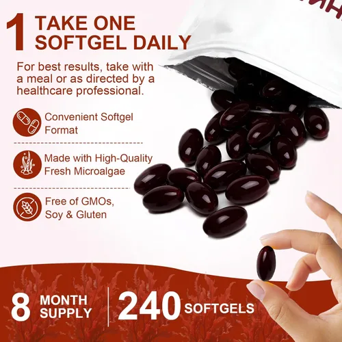 Miniatura 3 de Astaxantina 12 mg, suplementos antioxidantes de astaxantina premium con actividad antioxidante, apoya los ojos, el sistema inmunológico, la salud