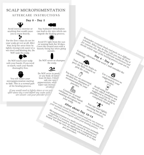 Tarjetas de instrucciones de cuidado posterior de micropigmentación del cuero cabelludo para clientes | 30 paquetes | para maquillaje permanente