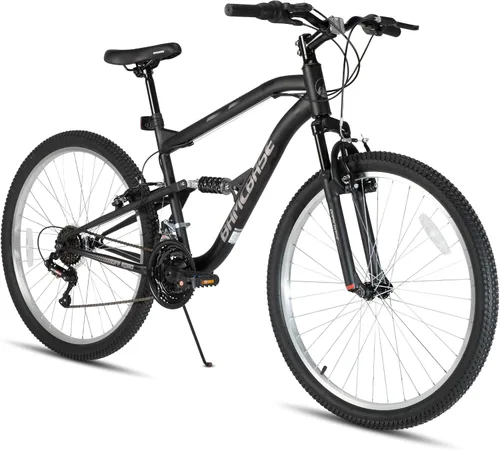 Hiland Bicicleta de montaña de suspensión completa para hombre, 18 velocidades, rueda de 26 pulgadas, bicicleta de doble freno V para hombres y