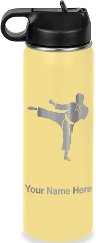 Miniatura 21 de Botella de agua personalizada LaserGram, Karate Man, de acero inoxidable con doble pared aislada al vacío con tapa abatible, regalo personalizado