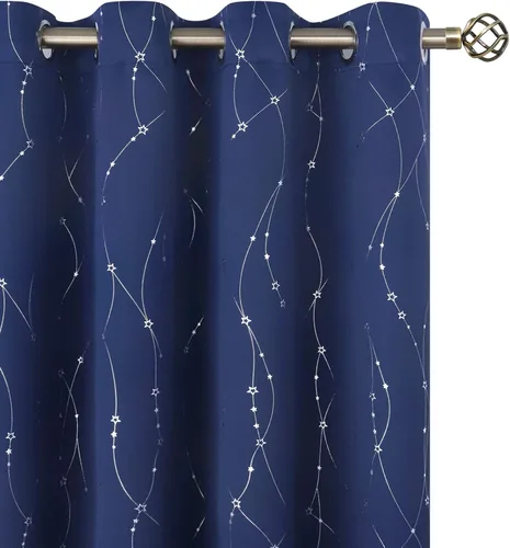 Miniatura 80 de BGment Cortinas opacas para dormitorio infantil, con aislamiento térmico, con ojales, estampado de estrellas plateadas, cortinas para oscurecer
