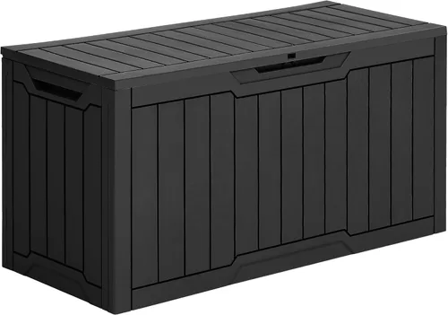 Miniatura 11 de YITAHOME Caja grande de cubierta de 120 galones con parte delantera en forma de X, cajas de almacenamiento de resina para exteriores, banco de Negro