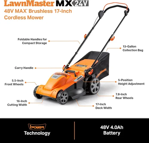 Miniatura 2 de LawnMaster 20VMWGT Cortacésped de 24V Máx de 13 pulgadas y Recortadora de Césped de 10 pulgadas Combo con 2x4.0Ah Baterías y Cargador