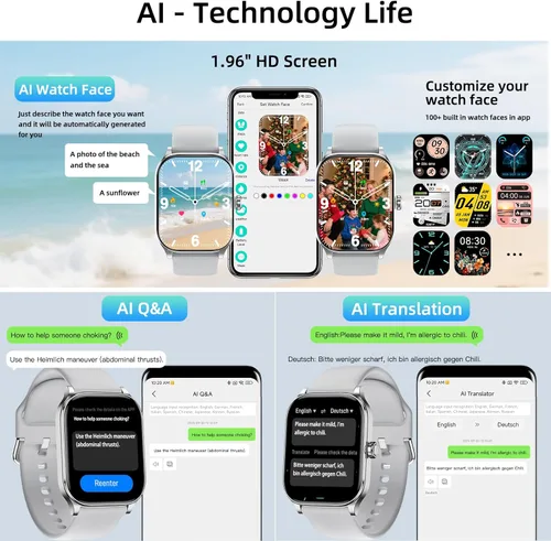 Miniatura 2 de Smart Watch with Built-in GPS, 1.96" HD Display, Answer/Make Calls, 100+ Sport Modes, Heart Rate/Sleep/SpO2 Monitor, Fitness Activity Tracker for