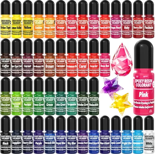 Pigmento de color de resina epoxi – Pigmento epoxi líquido de 48 colores vivos, altamente concentrado, tinte de resina translúcida para arte, 48