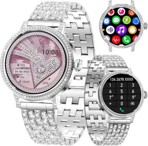 Miniatura 7 de Relojes inteligentes para mujer con llamadas Bluetooth de diamantes, reloj inteligente con pantalla HD de 1.27 pulgadas, rastreador de actividad