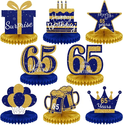 Miniatura 11 de Spakon 8 Piezas Decoraciones de Mesa Centros de Mesa de Panal con Purpurina Adornos de Mesa Decoraciones de Fiesta para Hombres y Mujeres Azul dorado
