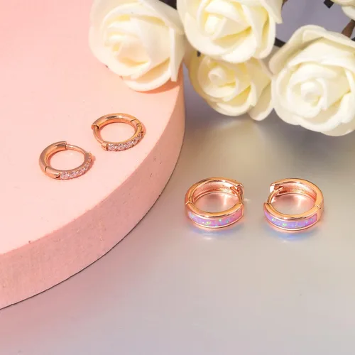Miniatura 205 de CiNily Aretes Huggie de ópalo con bisagras, chapados en oro, hipoalergénicos, pequeños aretes de aro para mujeres, adolescentes, niñas, hombres