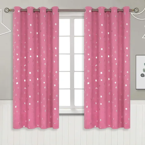 Miniatura 60 de BGment Cortinas opacas para dormitorio infantil, con aislamiento térmico, con ojales, estampado de estrellas plateadas, cortinas para oscurecer
