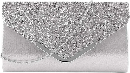 Miniatura 7 de Queena Bolso de mano de noche brillante con purpurina para mujer, bolso de mano con cadena para boda, fiesta, graduación, regalo para mamá, esposa