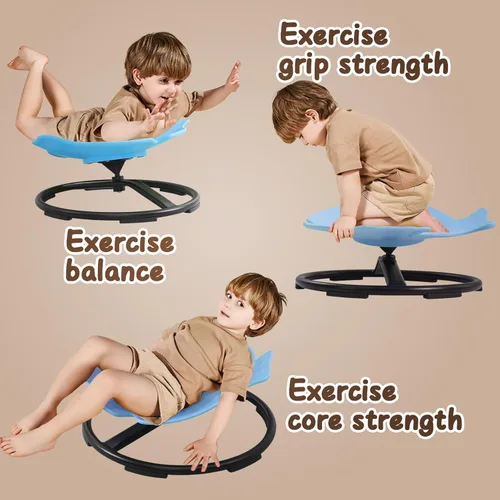 Miniatura 3 de Silla giratoria sensorial para niños con autismo, asiento giratorio en forma de pez de 360°, silla para sentarse y girar para niños pequeños con Azul