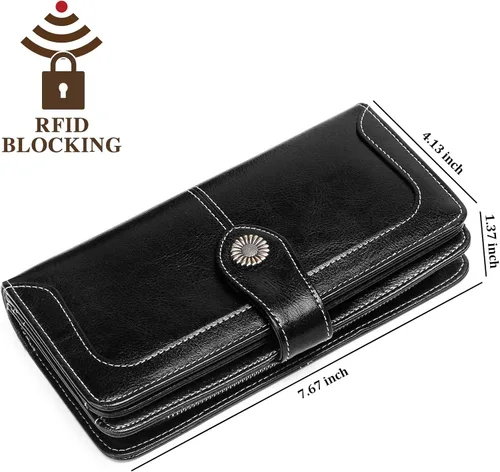 Miniatura 3 de FALAN MULE Cartera de cuero genuino RFID bloqueo gran capacidad Trifold señoras cartera.