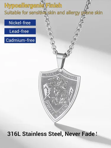 Miniatura 5 de Prosteel. - Collar con dije y cadena de San Miguel Arcángel, joyería religiosa católica.