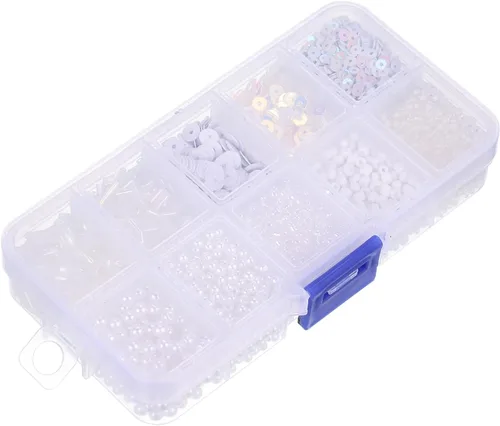 Miniatura 4 de MECCANIXITY Cuentas surtidas de lentejuelas, 10 estilos blancos, cuentas de vidrio, cuentas de corneta, cuentas de tubo, lentejuelas sueltas