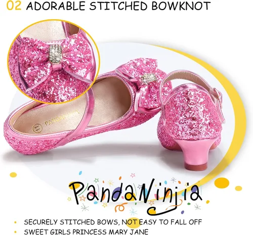 Miniatura 162 de PANDANINJIA Vestido de jada para niñas y niños pequeños, zapatos de princesa Mary Jane con tacones con lazo para fiesta, boda, boda