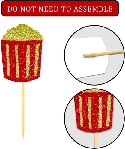 Miniatura 3 de Decoración para cupcakes de teatro, decoración de pasteles para cumpleaños, películas, fiestas, suministros de comida – Juego de 24
