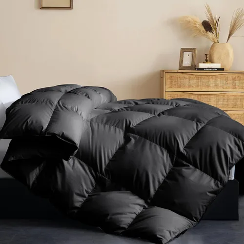 Miniatura 15 de Relleno de edredón de fibra de plumas y plumón tamaño Queen, funda 100% algodón, relleno de edredón negro para todas las estaciones, ropa de cama