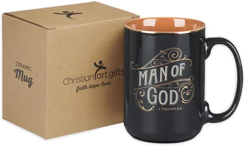 Miniatura 6 de Christian Art Gifts Taza grande de cerámica inspiradora con escritura bíblica para café y té para hombres: Versículo bíblico que anima al hombre