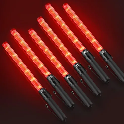 RoadHero Paquete de 6 varitas de tráfico, bastón de control de tráfico LED de 21 pulgadas, varitas de luz de seguridad con 2 modos de parpadeo, Rojo