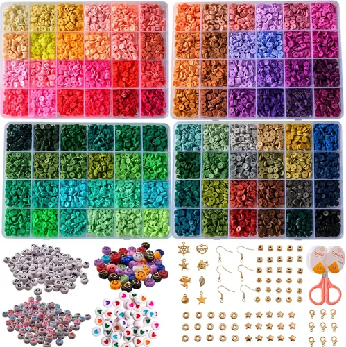 Miniatura 6 de XMZCOLA Kit de cuentas de arcilla para hacer pulseras, 18800 piezas, 144 colores, 0.236 pulgadas, kit de cuentas Heishi de polímero plano, 192colors