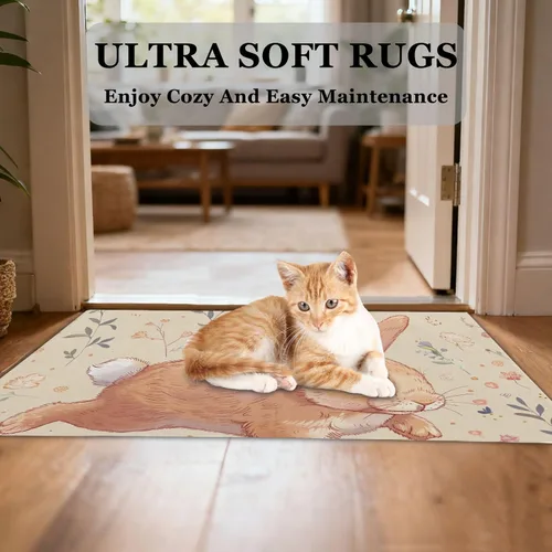 Miniatura 6 de Alfombra de área de 23.62 x 35.43 pulgadas, lavable antideslizante, tapete de baño para entrada, cocina, baño, un conejito corriendo con un