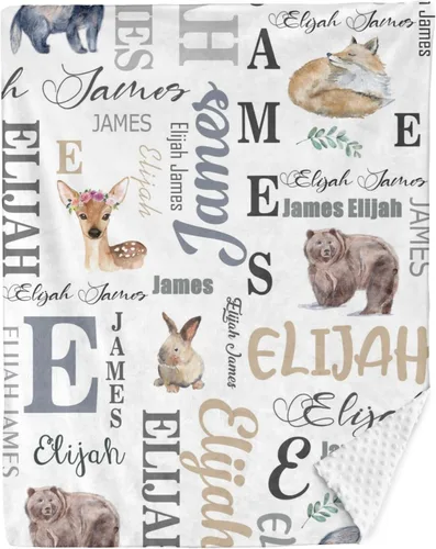 Miniatura 8 de Manta personalizada de Woodland para bebé, manta personalizada de doble capa de felpa de Minky con respaldo punteado, mantas para bebé recién