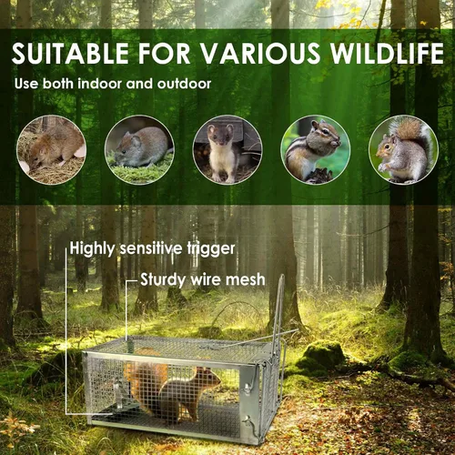 Miniatura 5 de Trampa para jaula de ratas, trampa de metal para animales vivos para ratas, ratones, ardillas, fácil de atrapar y liberar, reutilizable