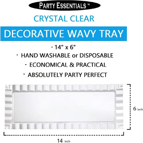 Miniatura 3 de Party Essentials Bandejas onduladas decorativas desechables de plástico duro, 14 "x 6", transparentes