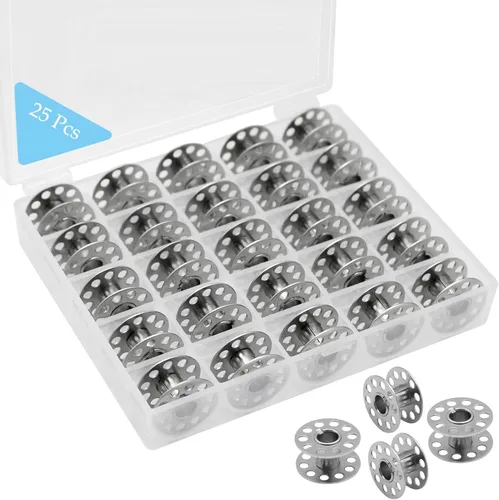 YEQIN 25 bobinas de metal para máquina de coser con caja de almacenamiento, bobinas universales de clase 15 en estuche compatibles con Brother,
