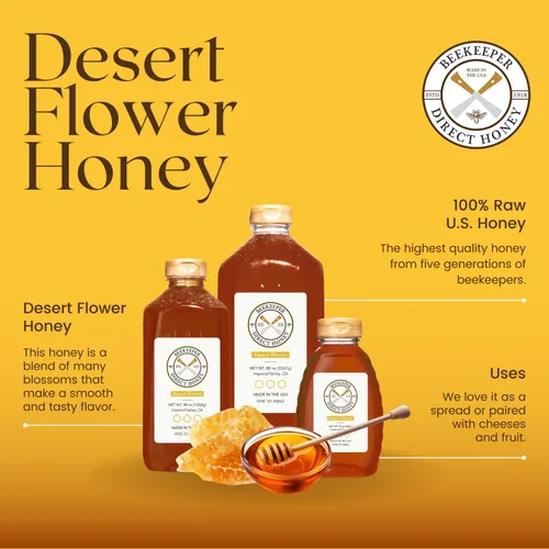 Miniatura 2 de Miel cruda sin filtrar de Beekeeper Direct - Miel pura de flores del desierto - Miel pura gourmet natural sin OMG - Miel local del desierto
