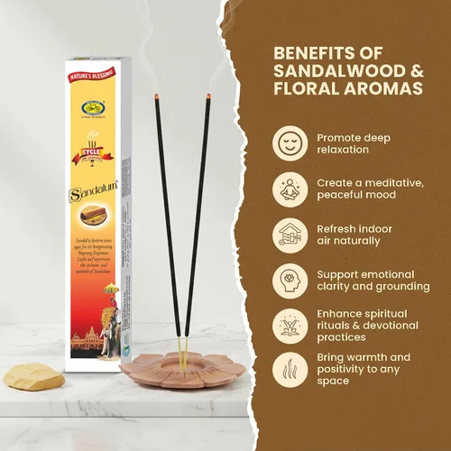 Miniatura 3 de Cycle Sandalum Varillas de incienso – Varillas de incienso floral y sándalo para meditación, oración y ambiente en el hogar – 20 agarbathi/paquete