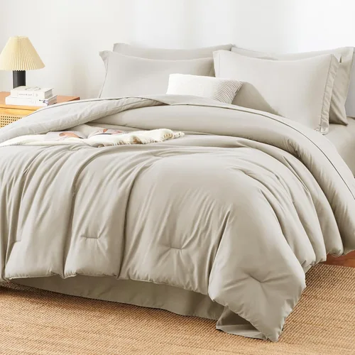 Miniatura 18 de Juego de edredón blanco queen, 7 piezas cama en una bolsa, juego ligero de ropa de cama queen, juego de 7 piezas para todas las estaciones, suave
