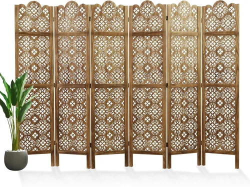 Miniatura 9 de Divisor de habitación plegable de 68.9 pulgadas, 4 paneles de pantallas de privacidad talladas en madera, partición decorativa ideal para el hogar