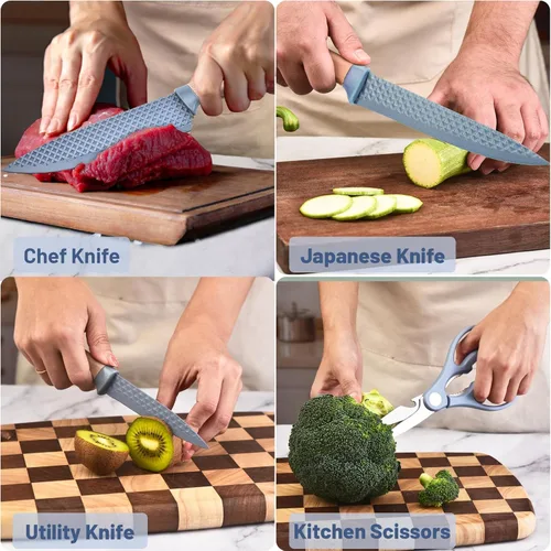 Miniatura 3 de Juego de cuchillos de cocina, juego de 6 piezas de cuchillos azules y afilados Retrosohoo para la cocina, juego de cuchillos de chef de acero
