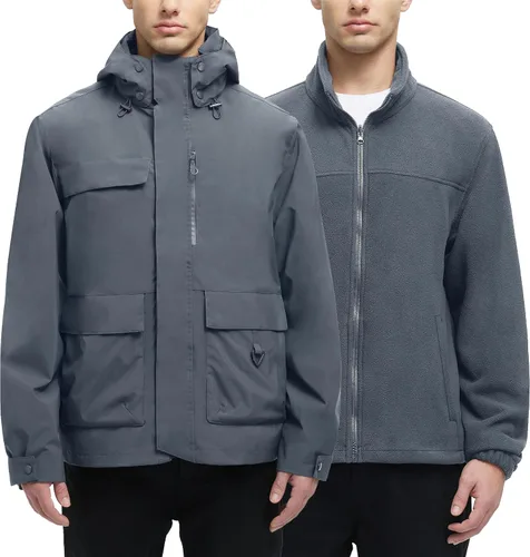 Miniatura 10 de YGREYG Chaquetas de invierno impermeables 3 en 1 para hombre, para esquí, abrigo de lluvia y nieve, con forro acolchado, cortavientos