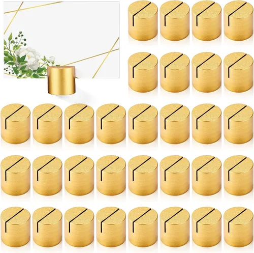Miniatura 11 de Affrolling 12 soportes dorados para tarjetas de lugar, de madera, para números, mini soporte de mesa cilíndrica a granel para tarjetas